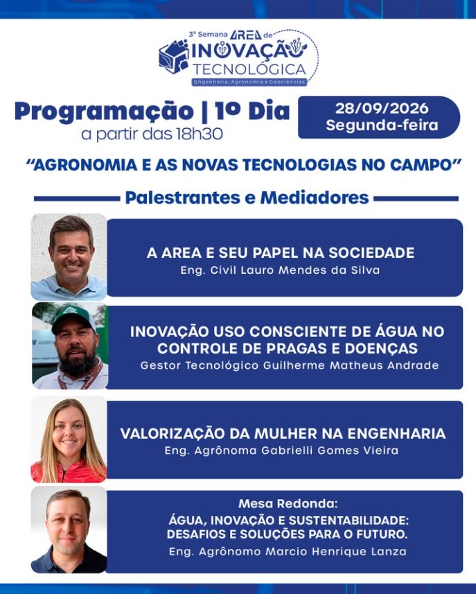 Programação | 1º dia - AGRONOMIA E AS NOVAS TECNOLOGIAS NO CAMPO